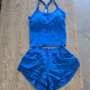 CRZ YOGA Vibrant Blue Sports Bra and Shorts Set